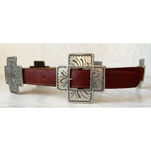 Gotcha Covered Brown Leather Belt Large Crosses Concho Style Western - Women's L